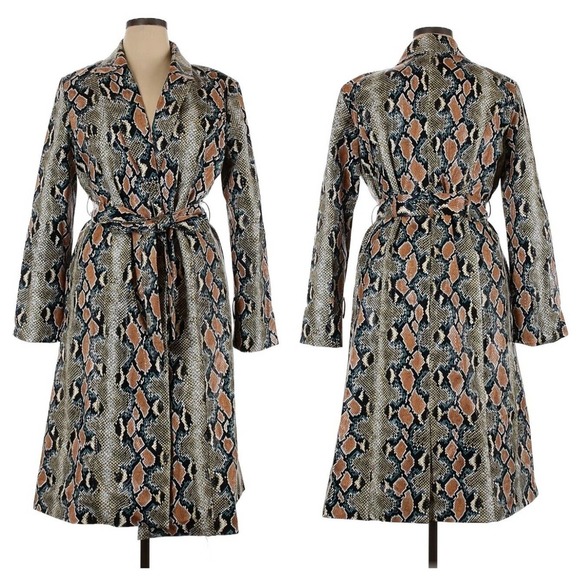 Hutch x Anthropologie Womens Size XL Multicolor Snakeskin Trench Coat Rayon - Picture 1 of 16